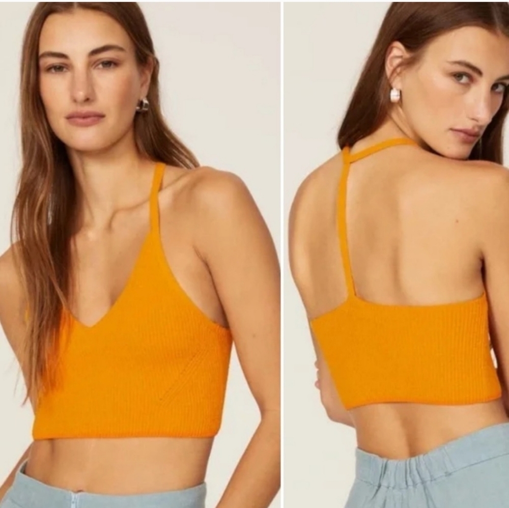 BN Rag & Bone Soleil bright orange rib crop bra top